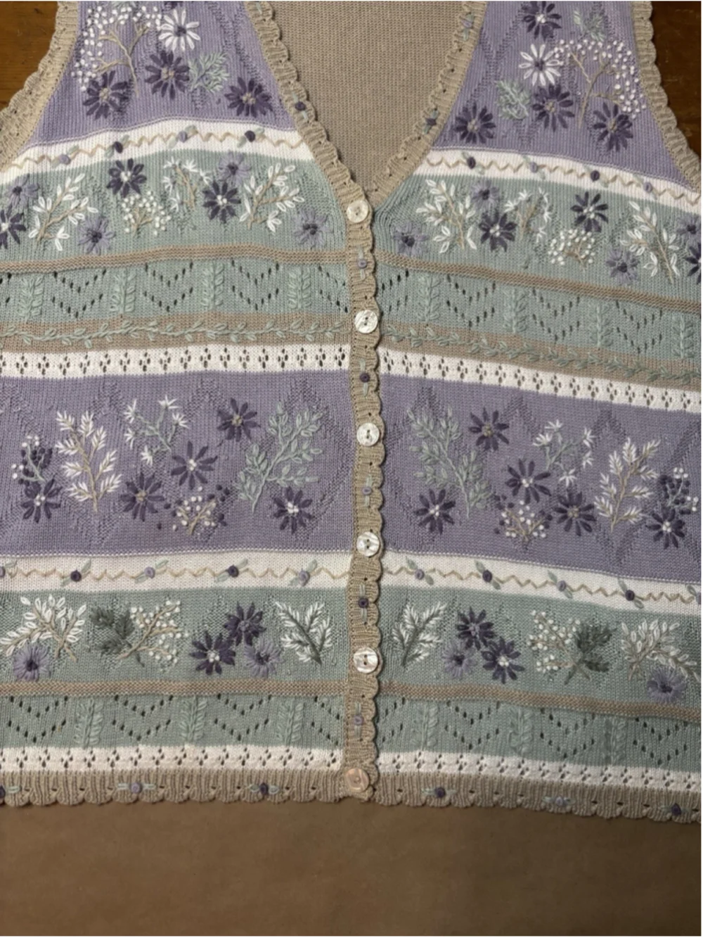 Alfred Dunner 2X Ramie Rayon Floral Embroidered Button Knit Vest Cottagecore